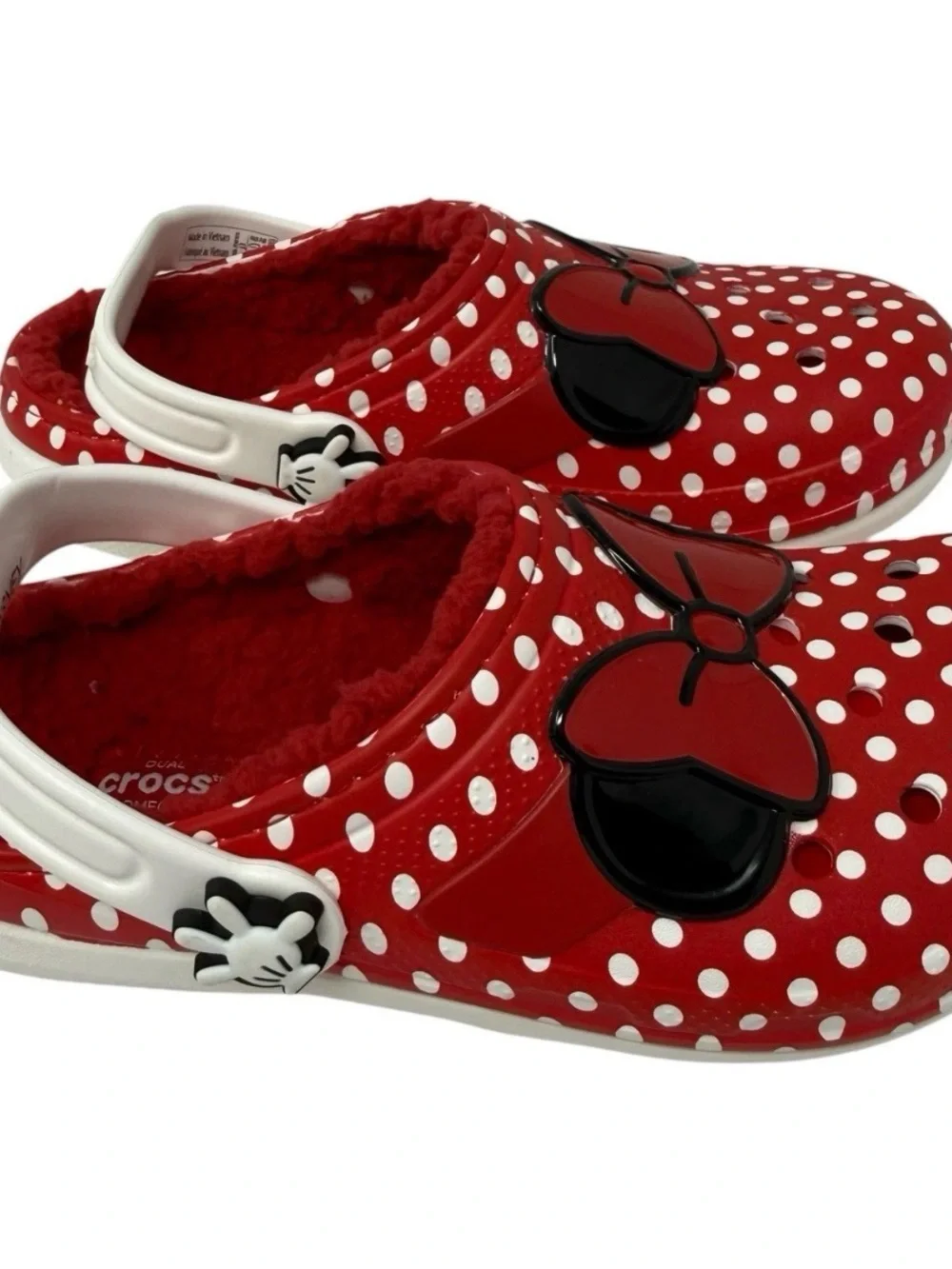 Crocs Classic Girls size J3 Minnie Mouse Red Lined faux fur Clog Shoes
